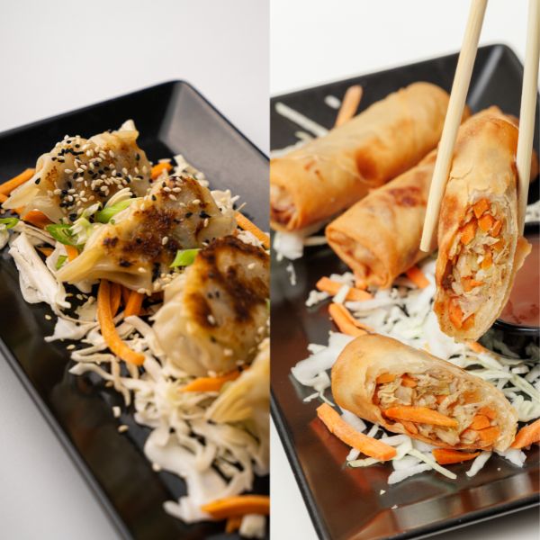 Dumplings και τραγανά spring rolls, δύο δημοφιλή Asian starters.
